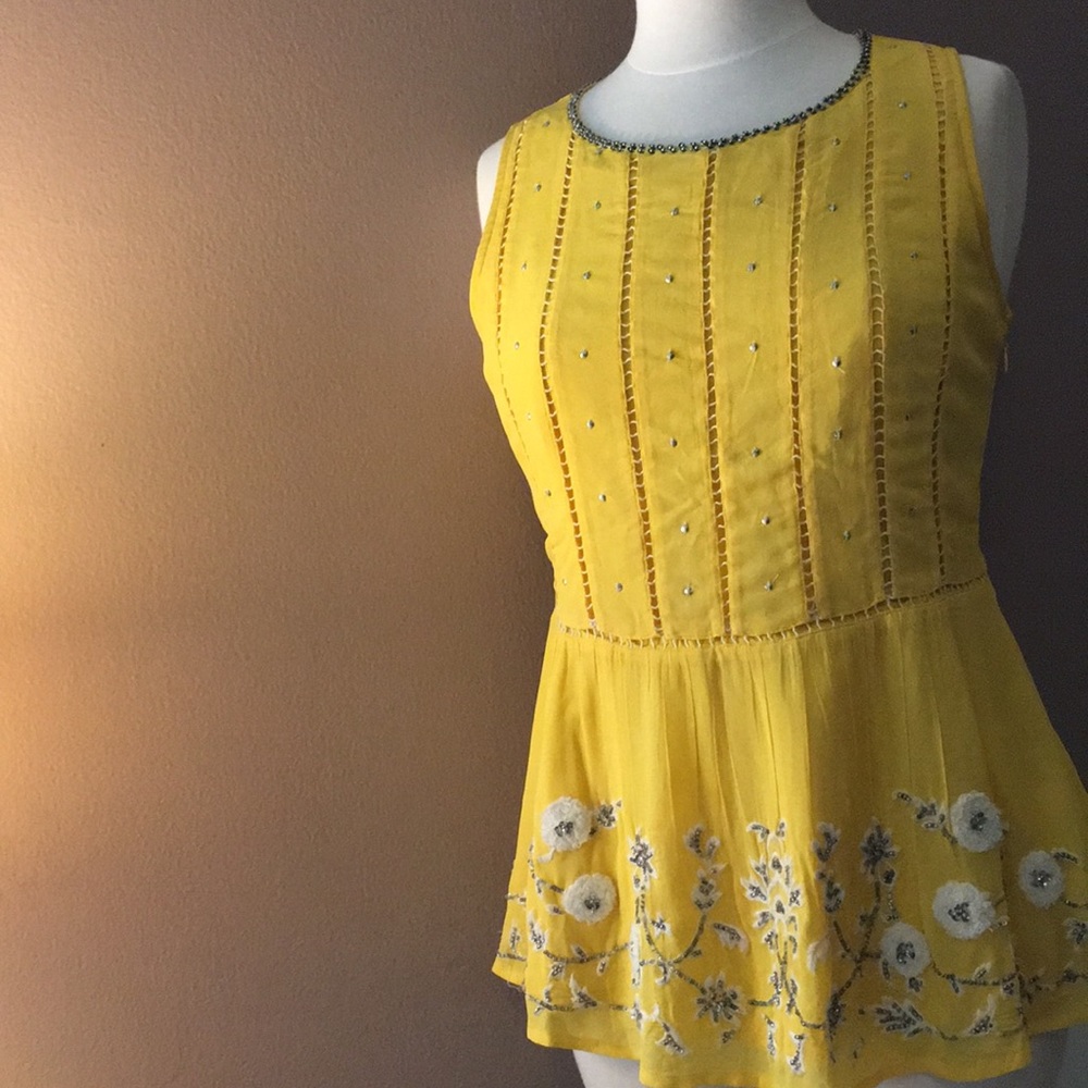 Anthropologie Maeve Yellow Beaded Top, 4